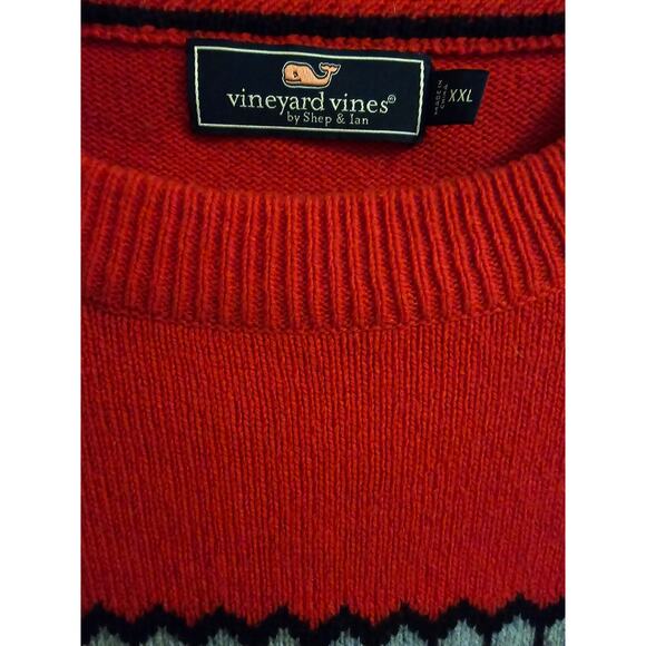 Vineyard Vines Fair Isle Red Navy Blue Mens Festive Classic Crewneck Sweater XXL - Picture 4 of 7